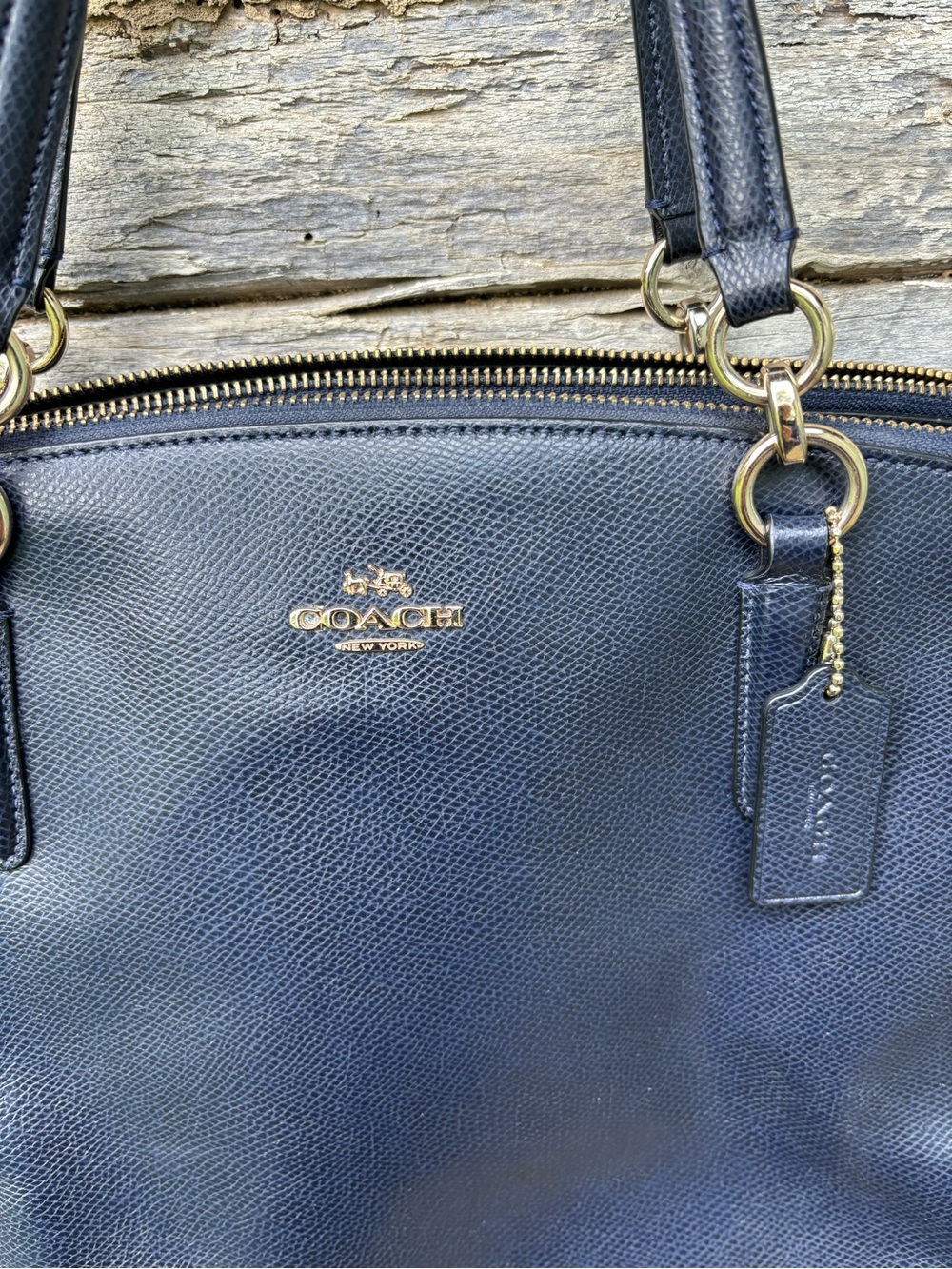 Coach Outlet Navy Leather Shoulder Bag with Gold Hardware - Picture 3 of 13
